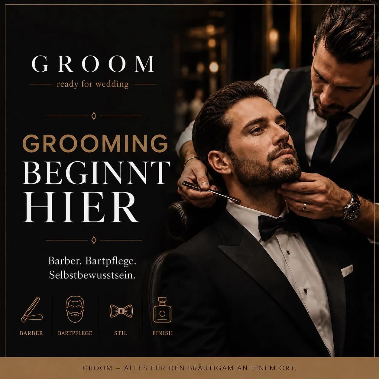 Bräutigam bei einer professionellen Barber- und Bartpflege