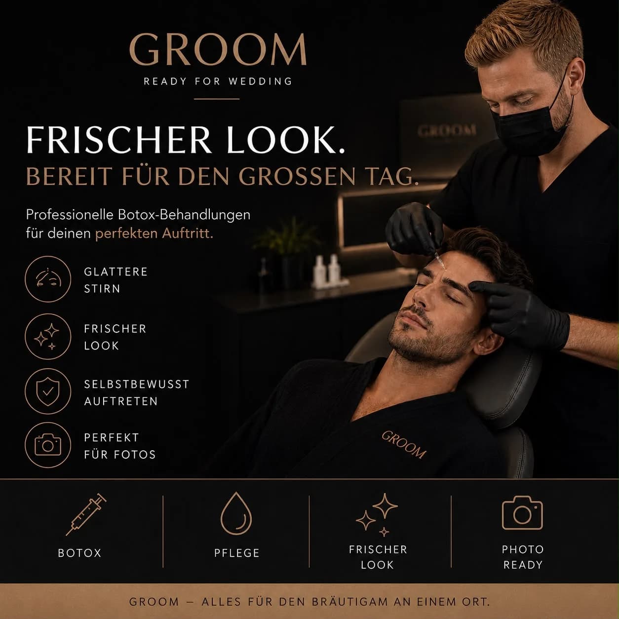 Professionelles kosmetisches Treatment für einen Bräutigam