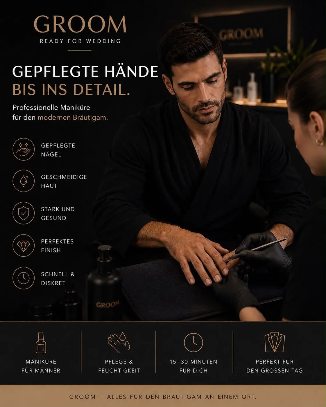 Professionelle Maniküre für einen Bräutigam